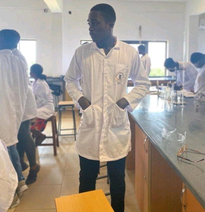 Einstein Adum Ngusra in lab at university of Ghana