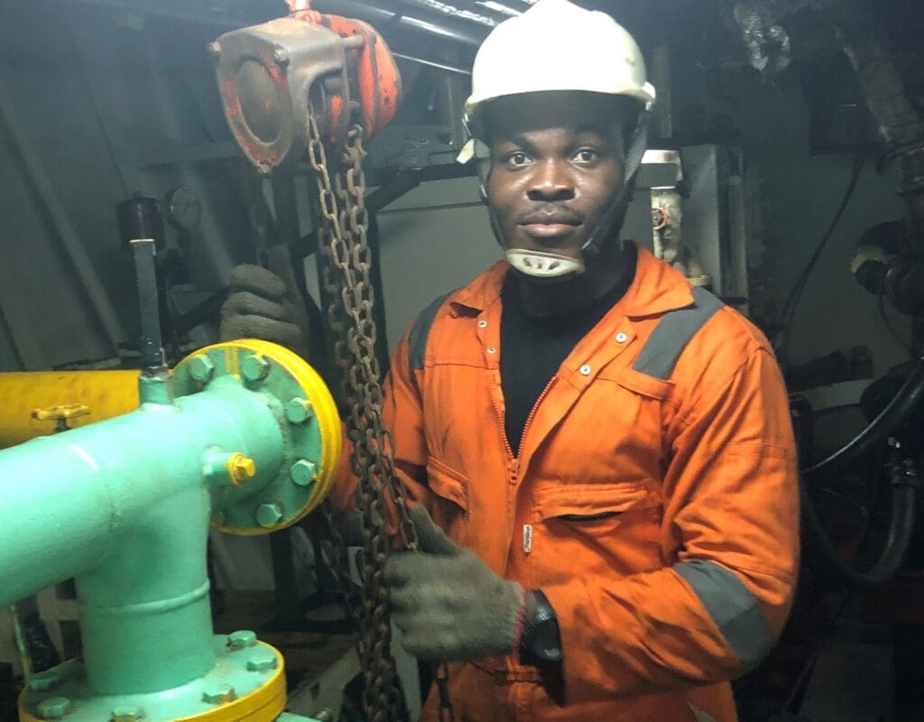 HARRISON OFOE AMEWUDA marine engineer working onboard a maritime vessel