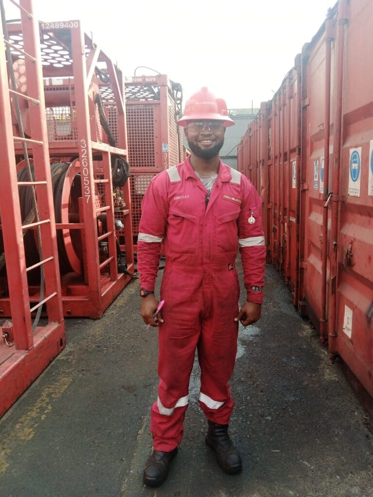 Kingsley James Well Intervention Engineer Haliburton on site with containers