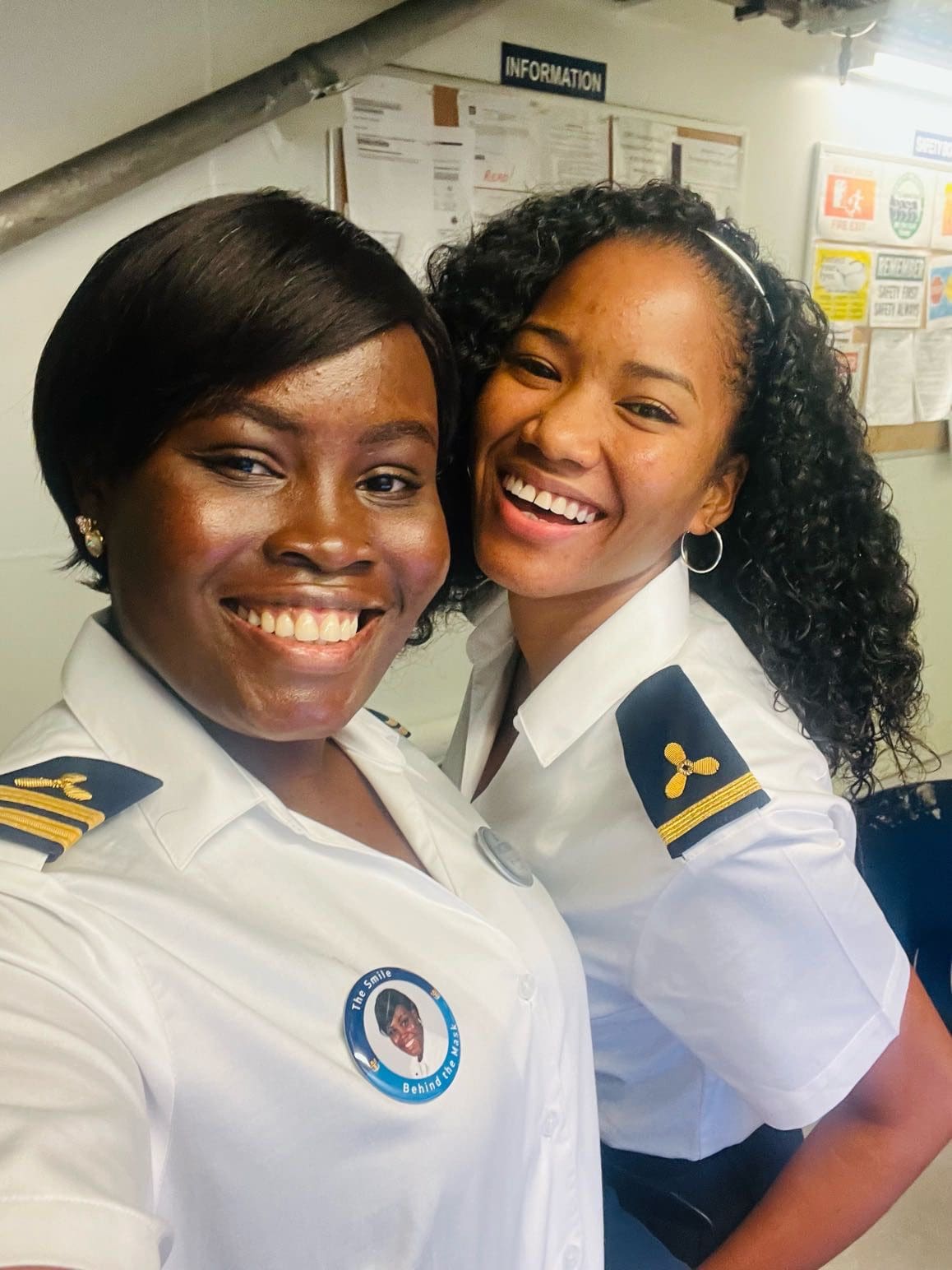 Monica Nancy Candny, Engine Cadet, Royal Caribbean International in uniform with colleague