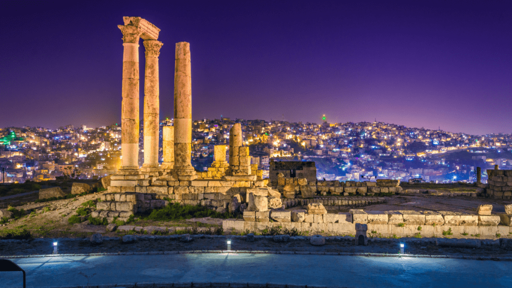 Temple of Hercules with Amman City capital of Jordan in the background