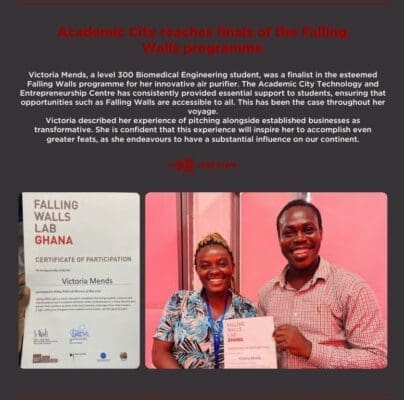 Victoria Mends Falling Walls Lab Ghana Certificate and photo with man